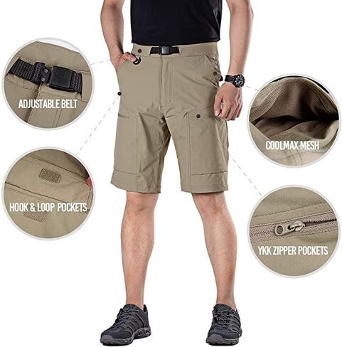FREE SOLDIER Men's Cargo Hiking Shorts with Belt Lightweight Quick Dry Tactical Shorts with Pockets for Casual Work Golf in Kuwait
