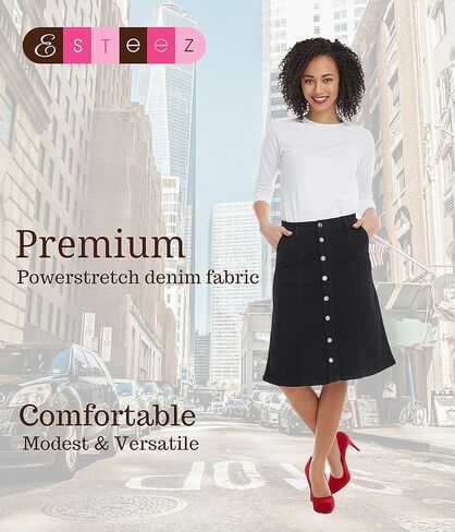 ESTEEZ Womens Denim A Line Skirt Button Down Stretch Jean Chelsea in Kuwait