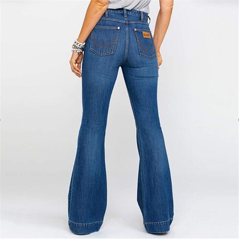 Andongnywell Women's Juniors Bell Bottom Jeans Mid Waist Stretch Fitted Bell Bottom Denim Pants Trousers in Saudi Arabia
