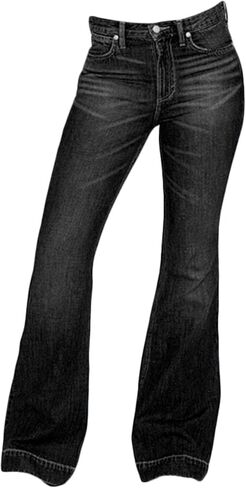 Andongnywell Women's Juniors Bell Bottom Jeans Mid Waist Stretch Fitted Bell Bottom Denim Pants Trousers in Saudi Arabia