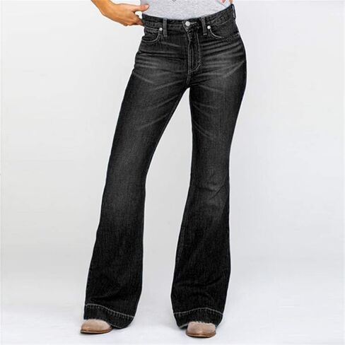 Andongnywell Women's Juniors Bell Bottom Jeans Mid Waist Stretch Fitted Bell Bottom Denim Pants Trousers in Saudi Arabia