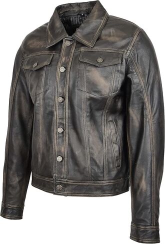 Mens Real Leather Trucker Jacket Lee Rider Style Terry in Kuwait