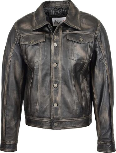 Mens Real Leather Trucker Jacket Lee Rider Style Terry in Kuwait