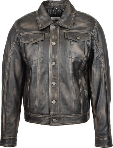 Mens Real Leather Trucker Jacket Lee Rider Style Terry in Kuwait