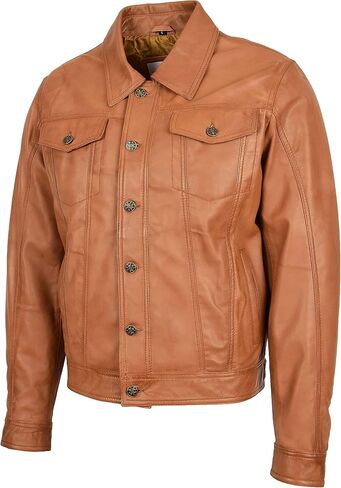 Mens Real Leather Trucker Jacket Lee Rider Style Terry in Kuwait
