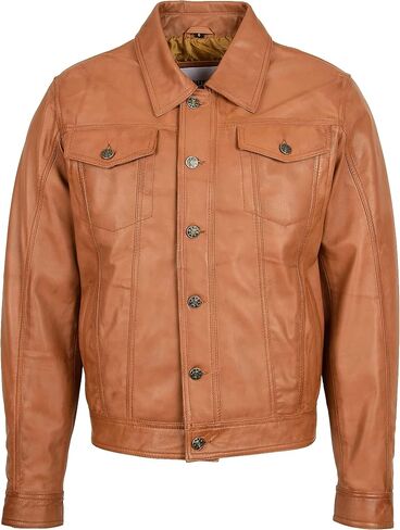 Mens Real Leather Trucker Jacket Lee Rider Style Terry in Kuwait