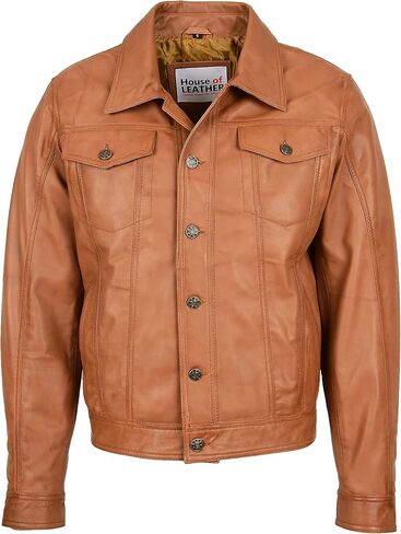 Mens Real Leather Trucker Jacket Lee Rider Style Terry in Kuwait