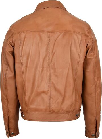 Mens Real Leather Trucker Jacket Lee Rider Style Terry in Kuwait