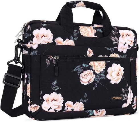 MOSISO Laptop Shoulder Bag Compatible with MacBook Air/Pro, 13-13.3 inch Notebook, Compatible with MacBook Pro 14 inch M3 M2 M1 2023-2021, Camellia Sleeve with Adjustable Depth at Bottom, Black in Saudi Arabia