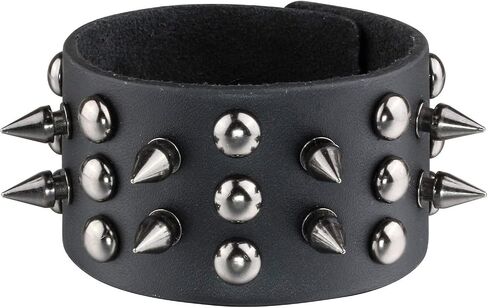 MILAKOO Metal Spike Studded Punk Rock Biker Wide Strap Leather Bracelet Chain Wristband Adjustable in Saudi Arabia
