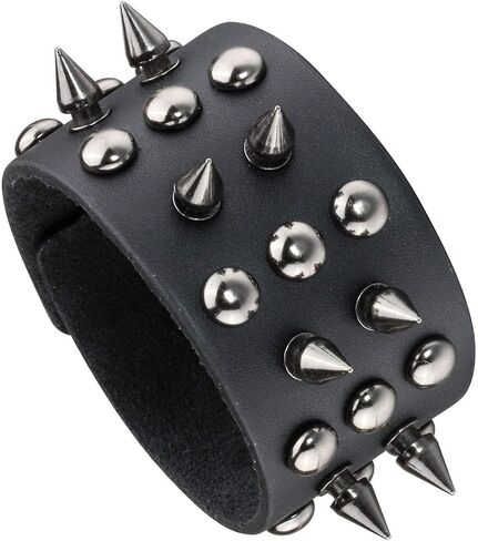 MILAKOO Metal Spike Studded Punk Rock Biker Wide Strap Leather Bracelet Chain Wristband Adjustable in Saudi Arabia