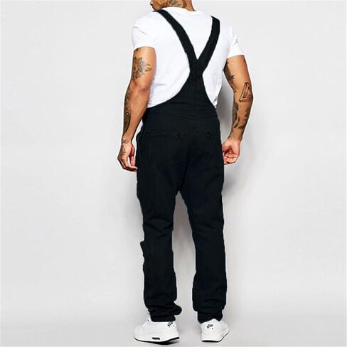 Andongnywell Men's Slim Fit Ripped Denim Distressed Bib Overalls Jumpsuit Jeans Destroyed Jumpsuits Trousers in Saudi Arabia