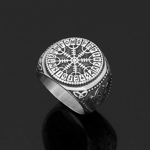 GuoShuang Nordic Viking mjolnir valknut Helm of Awe Rune تميمة حلقة غير قابلة للصدأ مع حقيبة هدايا Valknut Rune in Kuwait