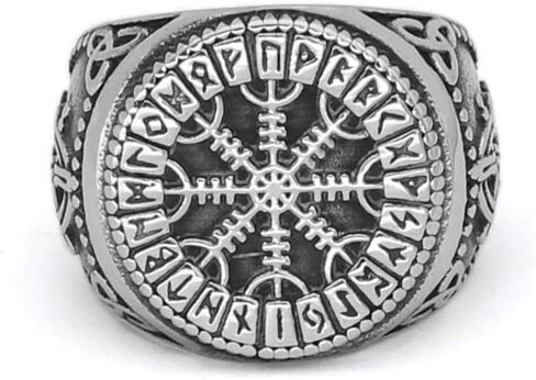 GuoShuang Nordic Viking mjolnir valknut Helm of Awe Rune تميمة حلقة غير قابلة للصدأ مع حقيبة هدايا Valknut Rune in Kuwait