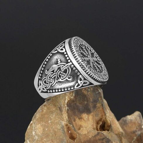 GuoShuang Nordic Viking mjolnir valknut Helm of Awe Rune تميمة حلقة غير قابلة للصدأ مع حقيبة هدايا Valknut Rune in Kuwait