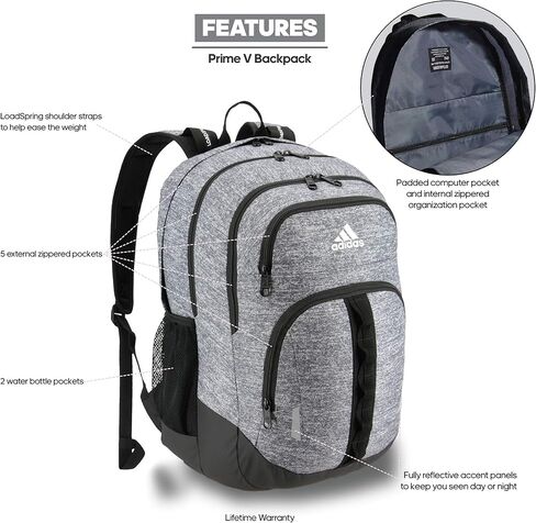 حقيبة ظهر Adidas Prime للجنسين، جيرسي أونيكس رمادي/أسود/أبيض، مقاس واحد in Kuwait
