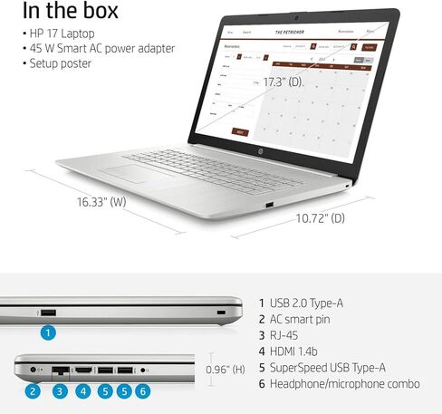 [Windows 10 Home] 2022 Newest HP Notebook Laptop, 17.3" Full HD Non-Touch Display, 11th Gen Intel Core i5-1135G7 Processor, 16GB RAM, 1TB PCIe SSD, Webcam, HDMI, Wi-Fi, Silver in Saudi Arabia
