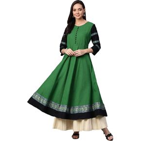 Yash Gallery Women's Cotton Slub Solid Anarkali Kurta in Saudi Arabia
