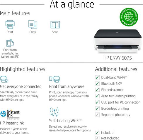 HP ENVY 6075 Wireless All-in-One Printer, Includes 2 Years of Ink Delivered, Mobile Print, Scan & Copy (8QQ97A) in Saudi Arabia