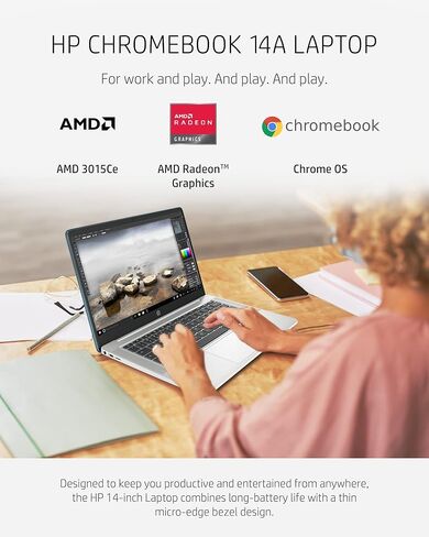 HP Chromebook 14a Laptop, AMD 3015Ce Processor, 4 GB RAM, 32 GB eMMC Storage, 14-inch FHD IPS Display, Google Chrome OS, Anti-glare Screen, Long-Battery Life (14a-nd0080nr, 2021, Ceramic White) in Saudi Arabia