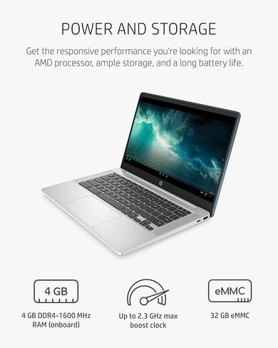 HP Chromebook 14a Laptop, AMD 3015Ce Processor, 4 GB RAM, 32 GB eMMC Storage, 14-inch FHD IPS Display, Google Chrome OS, Anti-glare Screen, Long-Battery Life (14a-nd0080nr, 2021, Ceramic White) in Saudi Arabia