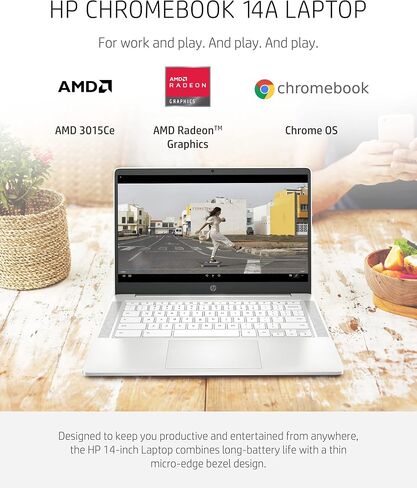 HP Chromebook 14a Laptop, AMD 3015Ce Processor, 4 GB RAM, 32 GB eMMC Storage, 14-inch FHD IPS Display, Google Chrome OS, Anti-glare Screen, Long-Battery Life (14a-nd0080nr, 2021, Ceramic White) in Saudi Arabia