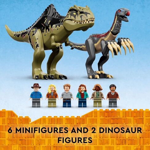 LEGO Jurassic World Giganotosaurus & Therizinosaurus Attack 76949 with 2 Dinosaur Toy Figures, ATV Car, Helicopter & Garage, Gifts for Kids, Boys and Girls in Saudi Arabia