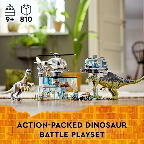 LEGO Jurassic World Giganotosaurus & Therizinosaurus Attack 76949 with 2 Dinosaur Toy Figures, ATV Car, Helicopter & Garage, Gifts for Kids, Boys and Girls in Saudi Arabia