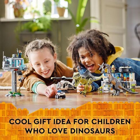 LEGO Jurassic World Giganotosaurus & Therizinosaurus Attack 76949 with 2 Dinosaur Toy Figures, ATV Car, Helicopter & Garage, Gifts for Kids, Boys and Girls in Saudi Arabia