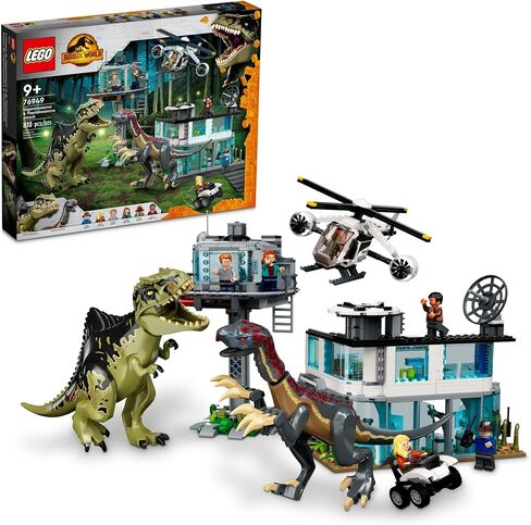 LEGO Jurassic World Giganotosaurus & Therizinosaurus Attack 76949 with 2 Dinosaur Toy Figures, ATV Car, Helicopter & Garage, Gifts for Kids, Boys and Girls in Saudi Arabia