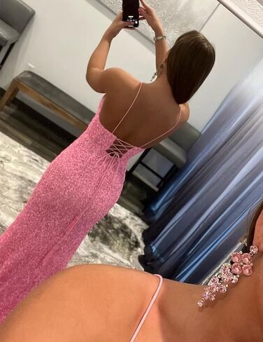 Sparkly Sequins Prom Dresses V Neck Spaghetti Strapes Formal Party Evening Dress Detachable Tulle Train Ball Gowns in Kuwait