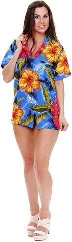 V.H.O. Funky Hawaiian Blouse Women Short-Sleeve Front-Pocket Big Flower Multiple Colors in Kuwait