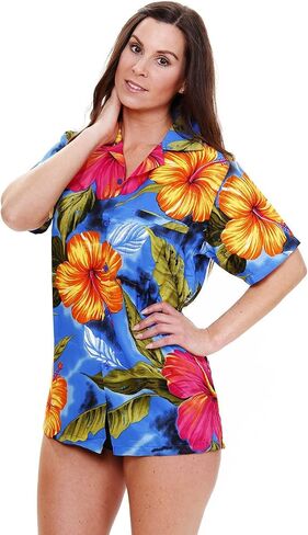V.H.O. Funky Hawaiian Blouse Women Short-Sleeve Front-Pocket Big Flower Multiple Colors in Kuwait