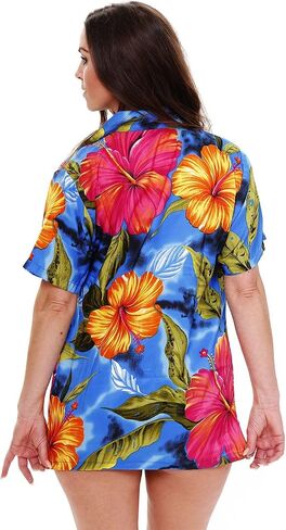 V.H.O. Funky Hawaiian Blouse Women Short-Sleeve Front-Pocket Big Flower Multiple Colors in Kuwait