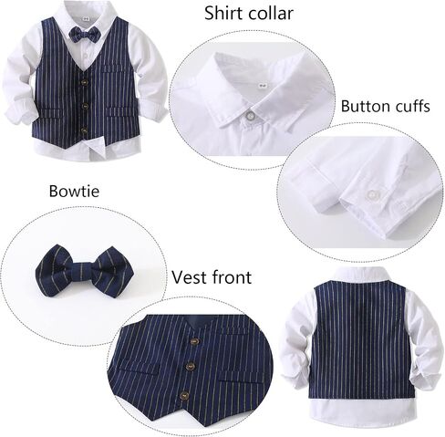 Pinstripe Plaid Suit Set for Boys Dresswear Fake Vest and Pant, Boys Gentleman Suit in Saudi Arabia