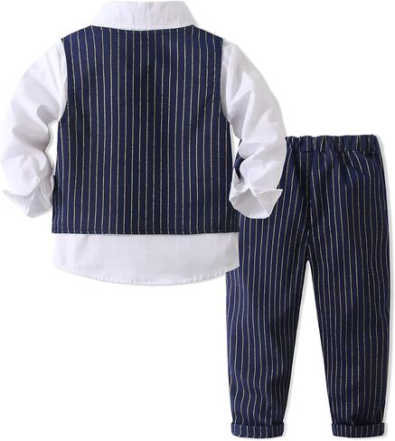 Pinstripe Plaid Suit Set for Boys Dresswear Fake Vest and Pant, Boys Gentleman Suit in Saudi Arabia