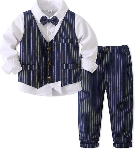 Pinstripe Plaid Suit Set for Boys Dresswear Fake Vest and Pant, Boys Gentleman Suit in Saudi Arabia