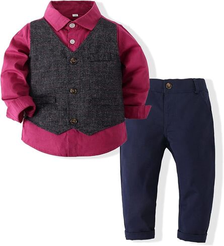 Pinstripe Plaid Suit Set for Boys Dresswear Fake Vest and Pant, Boys Gentleman Suit in Saudi Arabia