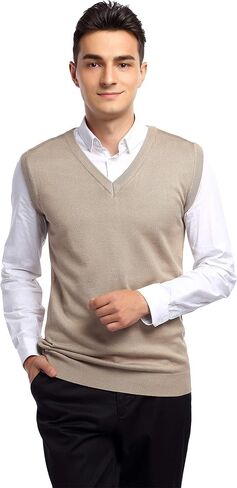 سترة رجالي من Yong Horse بمقاس نحيف ورقبة على شكل حرف V، سترة محبوكة من القطن بدون أكمام، بلوفر كاجوال للرجال in Kuwait