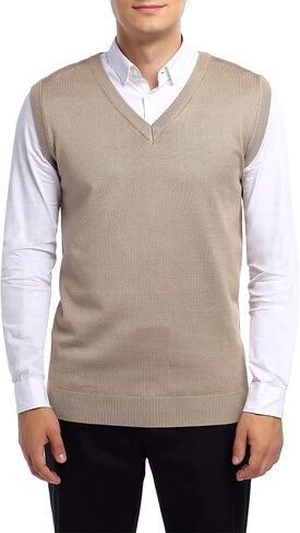 سترة رجالي من Yong Horse بمقاس نحيف ورقبة على شكل حرف V، سترة محبوكة من القطن بدون أكمام، بلوفر كاجوال للرجال in Kuwait