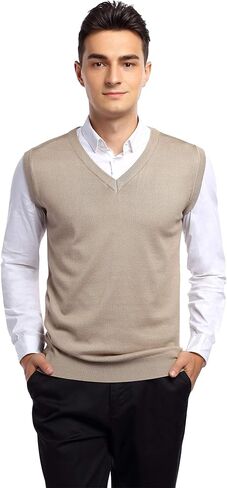 سترة رجالي من Yong Horse بمقاس نحيف ورقبة على شكل حرف V، سترة محبوكة من القطن بدون أكمام، بلوفر كاجوال للرجال in Kuwait