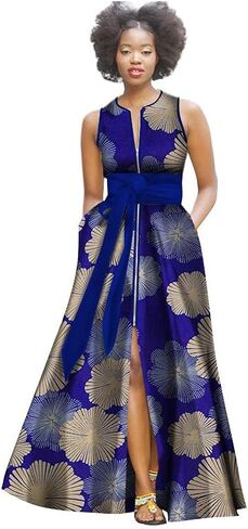 BAZINRICHE African Sexy Party Dresses for Women Elegant Dashiki Dress Sleeveless Long Dress in Kuwait