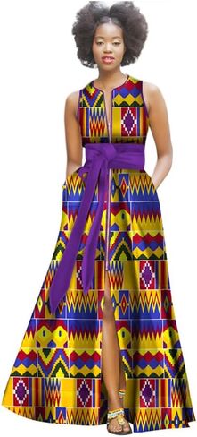 BAZINRICHE African Sexy Party Dresses for Women Elegant Dashiki Dress Sleeveless Long Dress in Kuwait