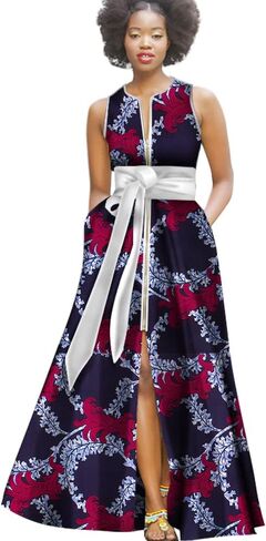 BAZINRICHE African Sexy Party Dresses for Women Elegant Dashiki Dress Sleeveless Long Dress in Kuwait
