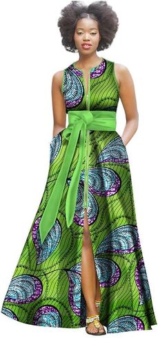 BAZINRICHE African Sexy Party Dresses for Women Elegant Dashiki Dress Sleeveless Long Dress in Kuwait
