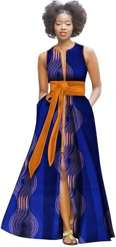 BAZINRICHE African Sexy Party Dresses for Women Elegant Dashiki Dress Sleeveless Long Dress in Kuwait