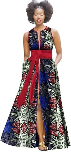 BAZINRICHE African Sexy Party Dresses for Women Elegant Dashiki Dress Sleeveless Long Dress in Kuwait