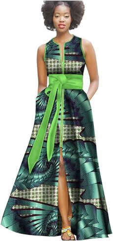 BAZINRICHE African Sexy Party Dresses for Women Elegant Dashiki Dress Sleeveless Long Dress in Kuwait