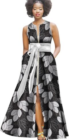 BAZINRICHE African Sexy Party Dresses for Women Elegant Dashiki Dress Sleeveless Long Dress in Kuwait