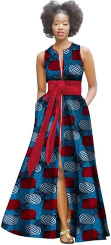 BAZINRICHE African Sexy Party Dresses for Women Elegant Dashiki Dress Sleeveless Long Dress in Kuwait